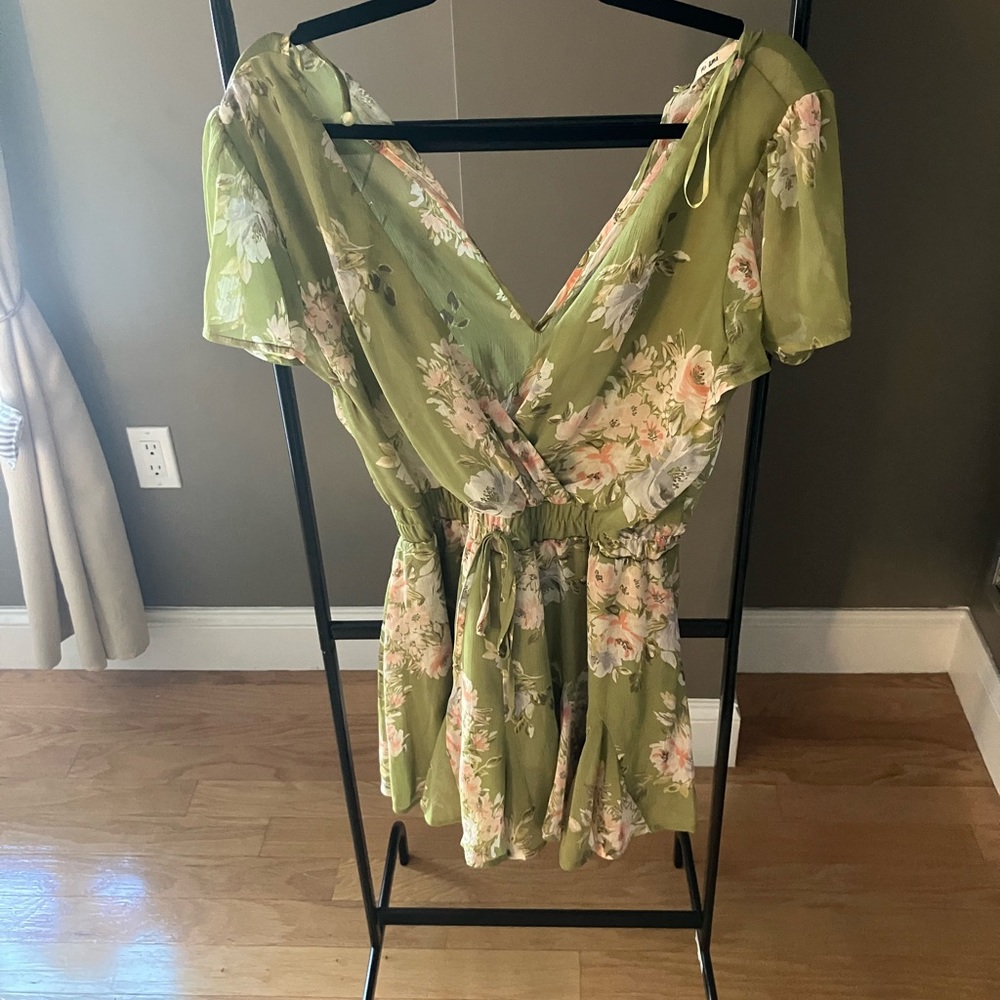 Mi Ami light olive green floral romper